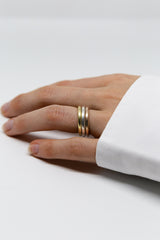 Bague anneaux Ménage à Trois or jaune, rose et blanc - Acmée Paris