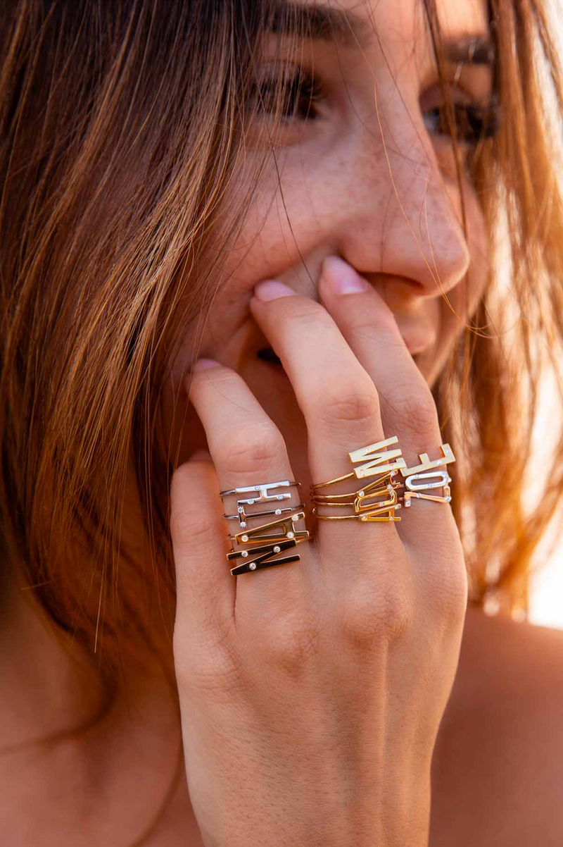 Bague Lettre Z or blanc et diamants Éternité Bébé