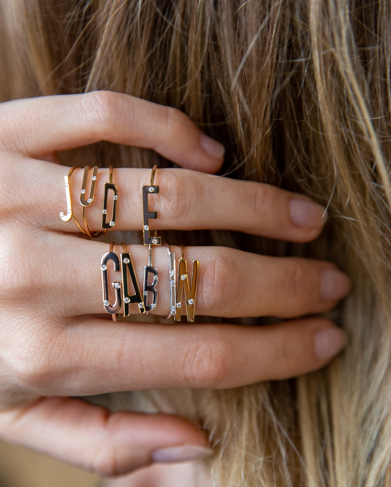 Bague Lettre U or rose et diamants Éternité Bébé