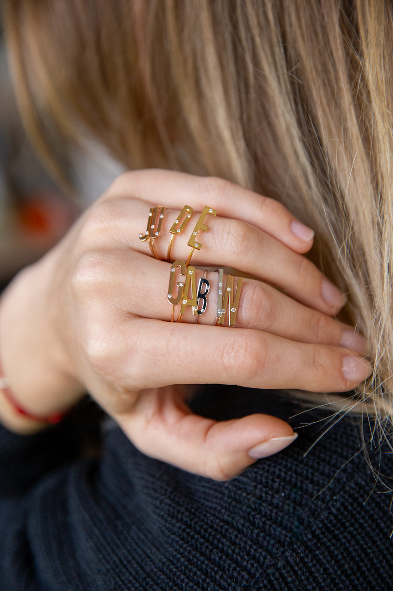 Bague Lettre U or rose et diamants Éternité Bébé